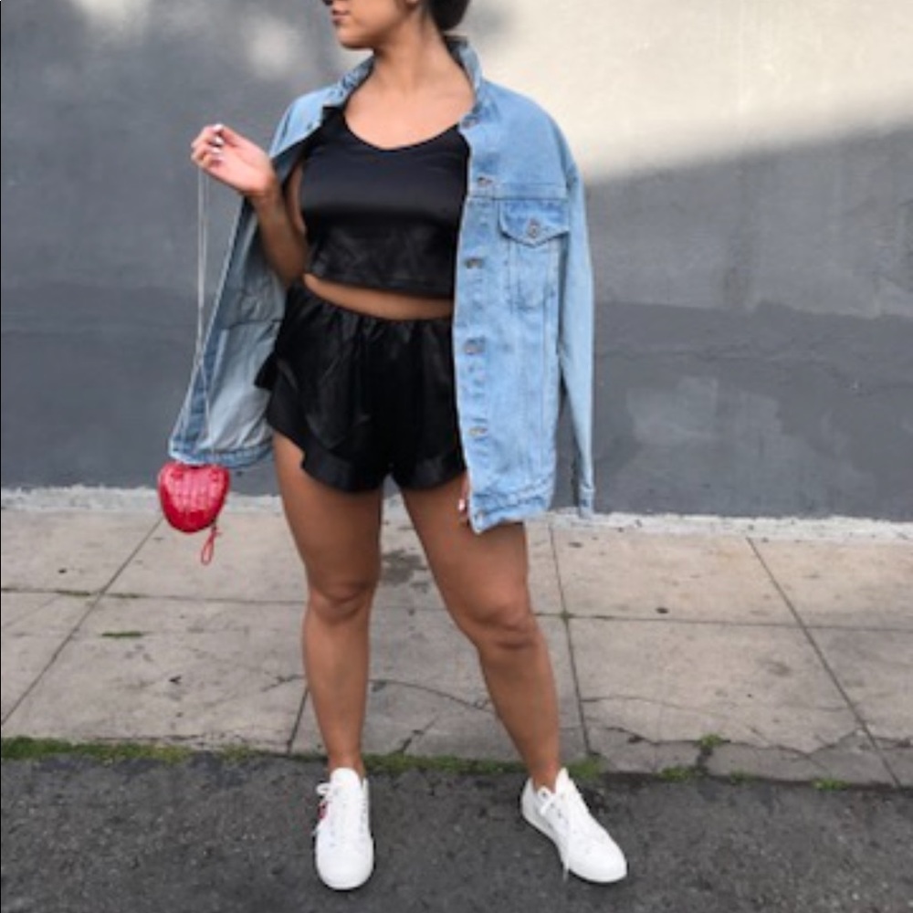 Black silk tank top and shorts set
